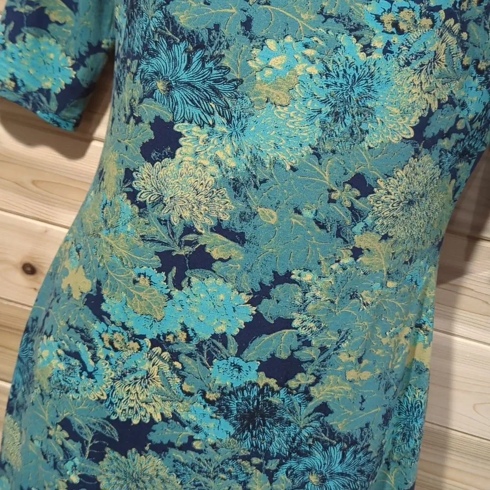 Peruvian Connection Dress Womens‎ XS Blue Green Pima Cotton Shift Midi